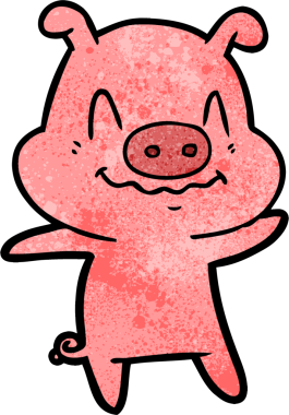 Bir insan tarafından çizilmiş sinirli çizgi film domuzu.