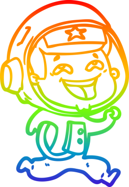 Gökkuşağı gradyan çizgi çizimi Bir insan tarafından çizilmiş gülen astronot