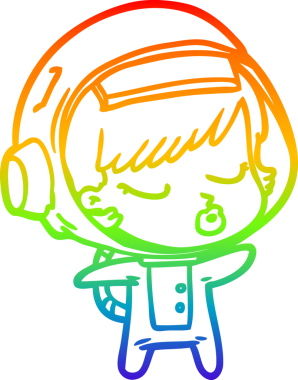 Gökkuşağı gradyan çizgi çizimi Bir insan tarafından çizilmiş güzel astronot kız