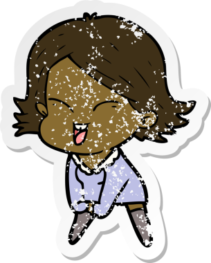 Bir insan tarafından çizilmiş mutlu bir çizgi film kızının sıkıntılı çıkartması.