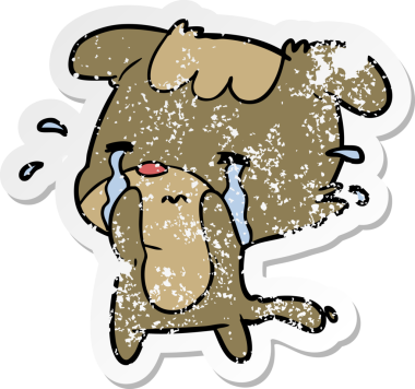 Bir insan tarafından çizilmiş üzgün bir köpeğin hüzünlü çıkartması.