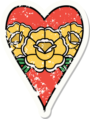 Geleneksel bir kalp stili ve bir insan tarafından çizilmiş çiçek dövmesi.