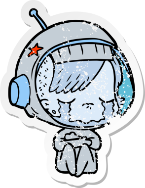 Bir insan tarafından çizilmiş ağlayan astronot bir kızın sıkıntılı çıkartması.