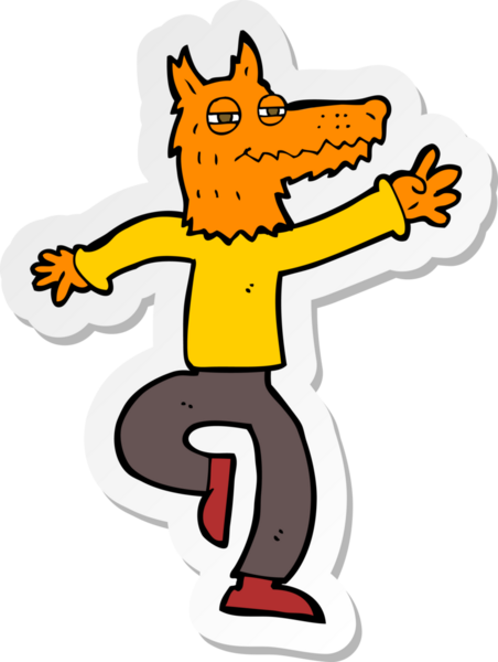 Bir insan tarafından çizilmiş mutlu tilki adamın çıkartması.