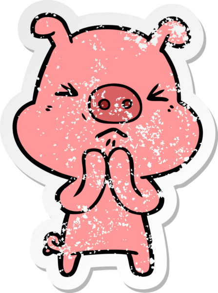 Bir insan tarafından çizilmiş huysuz bir domuzun sıkıntılı çıkartması.