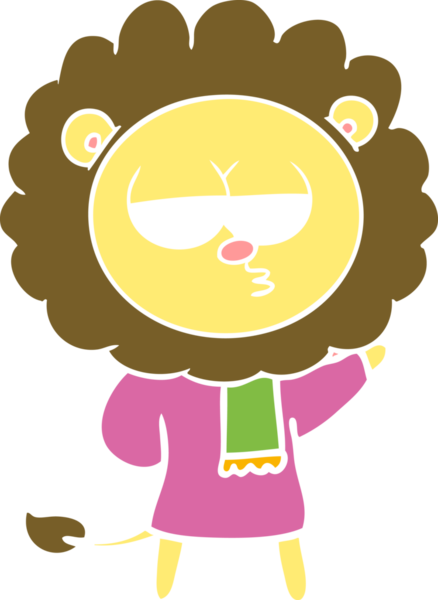 Bir insan tarafından çizilmiş düz renkli karikatür sıkılmış aslan