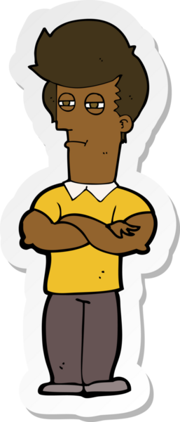 Bir insan tarafından çizilmiş kolları katlanmış bir karikatür adamın çıkartması.