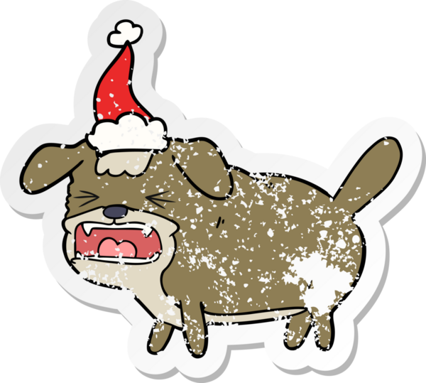 Bir insanın çizdiği Noel Baba şapkasıyla havlayan bir köpeğin el yazısı.