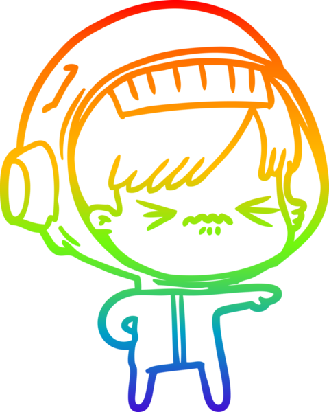 Gökkuşağı gradyan çizgi çizimi bir insan tarafından çizilmiş astronot bir kadın.