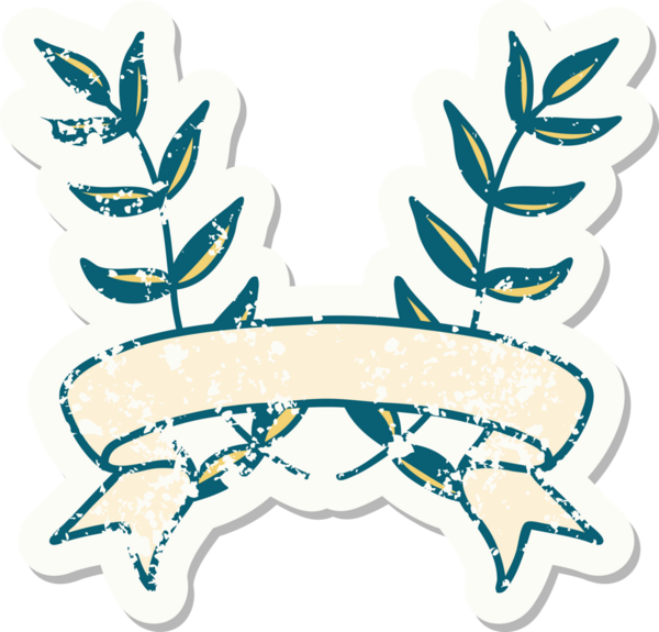 Bir insan tarafından çizilmiş defne sancağıyla eski bir etiket.