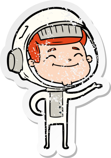 Bir insan tarafından çizilmiş mutlu bir astronotun sıkıntılı çıkartması.