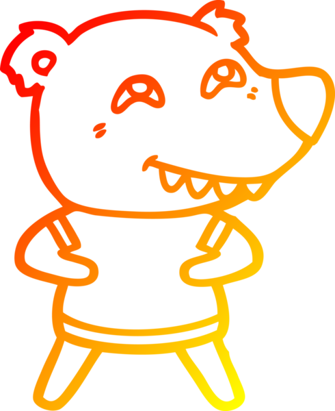 Bir insan tarafından çizilmiş dişleri gösteren çizgi film ayısının sıcak çizgi çizimi