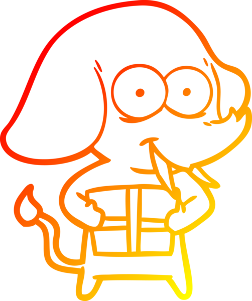 Bir insan tarafından çizilmiş mutlu bir filin sıcak çizgi çizimi.