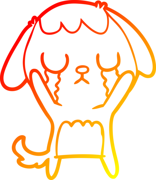 Bir insanın çizdiği ağlayan şirin bir köpeğin sıcak çizgi çizimi.