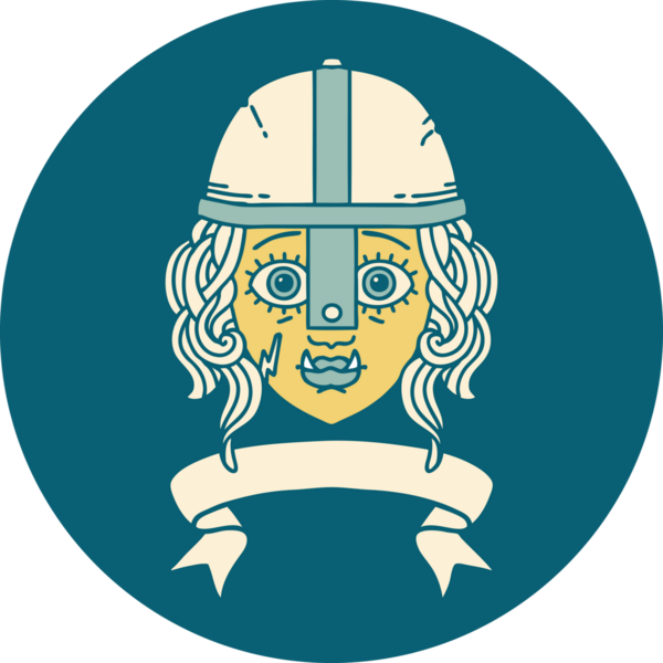 Retro Dövme Biçimli Ork savaşçı yüzü bir insan tarafından çizilmiş pankartıyla