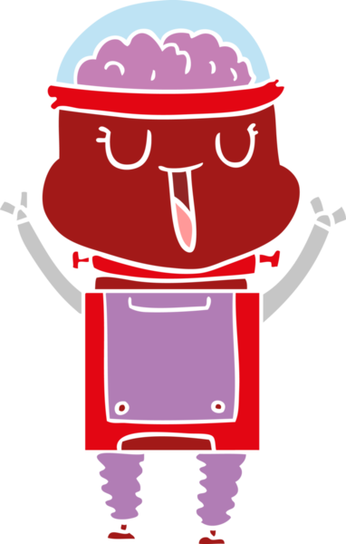 Bir insan tarafından çizilmiş mutlu düz renkli çizgi film robotu