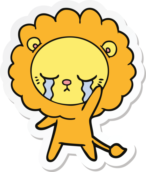 Bir insan tarafından çizilmiş ağlayan çizgi film aslanının çıkartması.