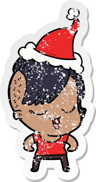 Noel Baba şapkası takan bir kızın insan tarafından çizilmiş üzgün bir el çıkartması çizimi.