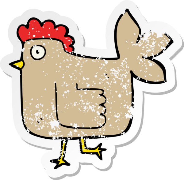 Bir insan tarafından çizilmiş çizgi film tavuğunun sıkıntılı çıkartması.