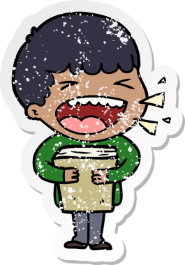 Bir insan tarafından çizilmiş gülen bir karikatür çıkartması.