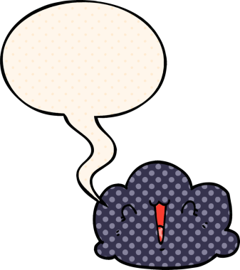 Bir insan tarafından çizilmiş çizgi roman tarzında konuşma baloncuğu olan mutlu bulut çizgi filmi