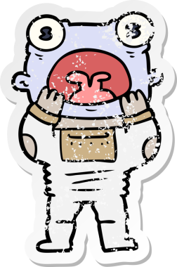 Bir insan tarafından çizilmiş bir uzaylı çizgi filminin sıkıntılı çıkartması.