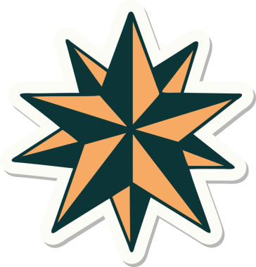 Bir insan tarafından çizilmiş geleneksel bir yıldız stiliyle dövme çıkartması.