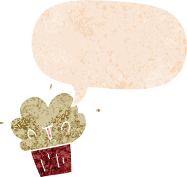 Bir insan tarafından çizilmiş grunge dertli retro desenli konuşma baloncuklu çizgi film keki