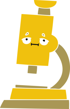 Bir insan tarafından çizilmiş bir mikroskobun düz renkli retro karikatürü