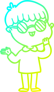 Bir insan tarafından çizilmiş gözlük takan çizgi film çocuğu çizimi.