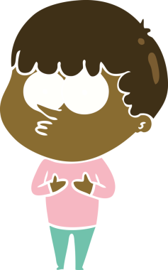 Düz renkli çizgi film meraklısı çocuk bir insan tarafından çizilmiş.