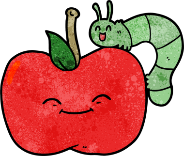 bir insan tarafından çizilmiş elma ve böcek çizgi filmi