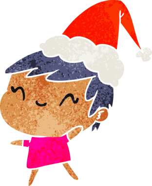 Bir insan tarafından çizilmiş Kawai kızının eski bir Noel karikatürü.