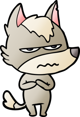 Bir insan tarafından çizilmiş rahatsız kurt çizgi filmi.