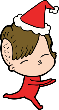 Bir insan tarafından çizilmiş Noel Baba şapkası giymiş bir kızın el çizimi.