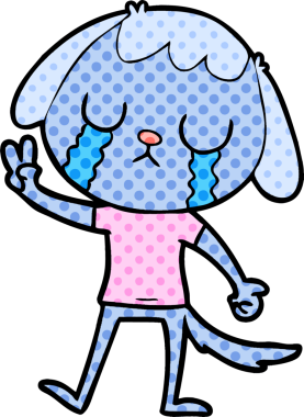 Bir insan tarafından çizilmiş şirin bir çizgi film köpeği ağlıyor.