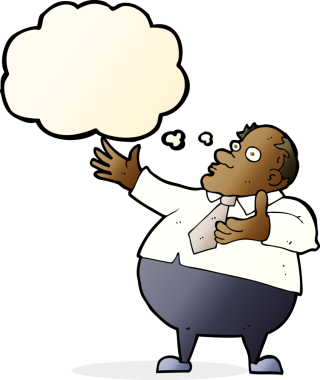 Bir insan tarafından çizilmiş düşünce baloncuğu ile çileden çıkarılmış orta yaşlı bir adam.