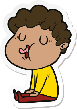 Bir insan tarafından çizilmiş şarkı söyleyen bir çizgi film karakterinin çıkartması.