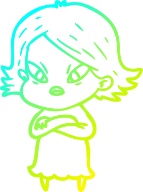 Bir insan tarafından çizilmiş soğuk gradyan çizgi çizimi stresli bir kadın