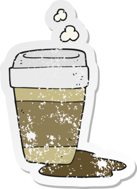 Bir insan tarafından çizilmiş karikatür kahve fincanının gerilimli yapıştırması.