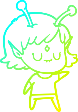 Bir insan tarafından çizilmiş bir uzaylı kız çizgi filmi.