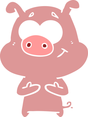 Bir insan tarafından çizilmiş mutlu düz renkli çizgi film domuzu