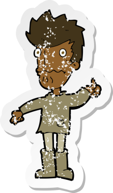 Bir insan tarafından çizilmiş baş parmak işareti veren endişeli bir karikatürün gerilimli çıkartması.