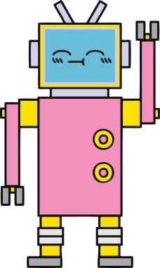 Bir insan tarafından çizilmiş sevimli bir robot karikatürü.