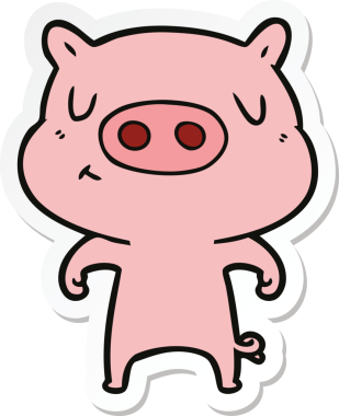 Bir insan tarafından çizilmiş çizgi film içerikli bir domuzun çıkartması.