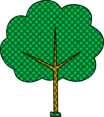 Bir insan tarafından çizilmiş çizgi roman tarzı tuhaf bir çizgi film ağacı.