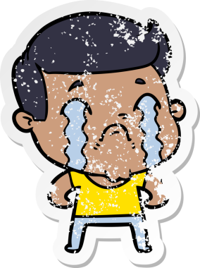 Bir insan tarafından çizilmiş ağlayan bir karikatürcünün sıkıntılı çıkartması.