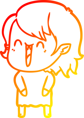 Bir insan tarafından çizilmiş sevimli, mutlu bir vampir kızın çizgi çizimi.