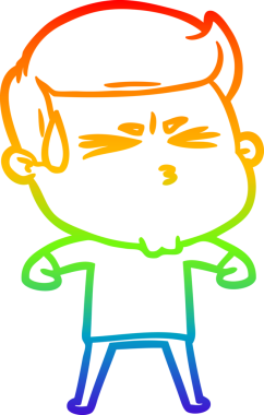 Bir insan tarafından çizilmiş terleyen bir çizgi film karakterinin çizimi.