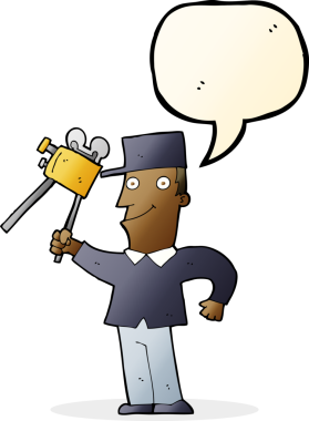 Bir insan tarafından çizilmiş konuşma balonu olan çizgi film yapımcısı.